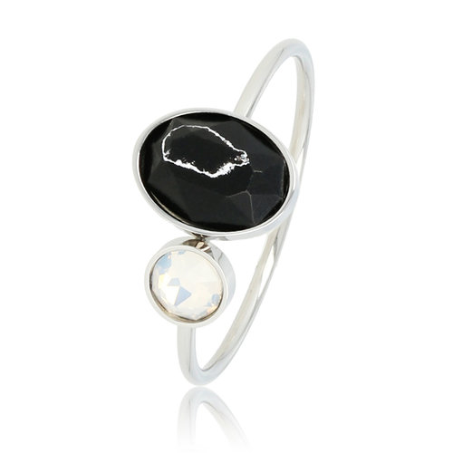 My Bendel Ring zilver met zwarte en quartz glassteen