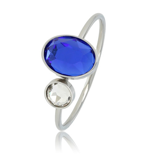 My Bendel Zilveren aanschuifring - blauwe en kristal glassteen