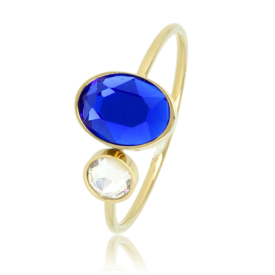 My Bendel Feiner Ring mit blauw-weißem Glasstein aus wunderschönem, haltbarem Edelstahl