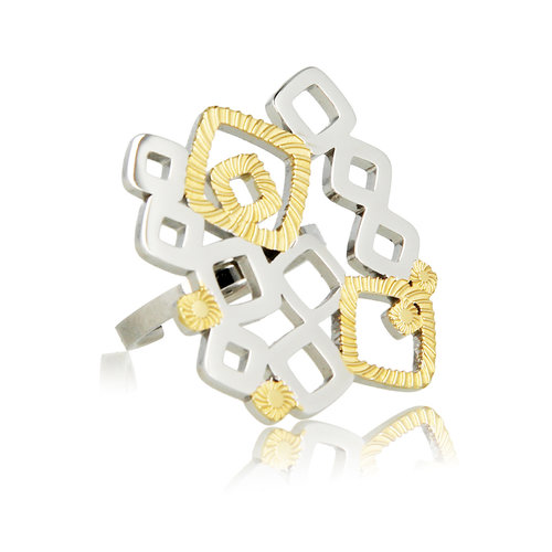 My Bendel Unieke damesring zilver-goud - chique design - Stainless steel basis