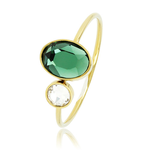 My Bendel Gouden aanschuifring - groene en kristal glassteen