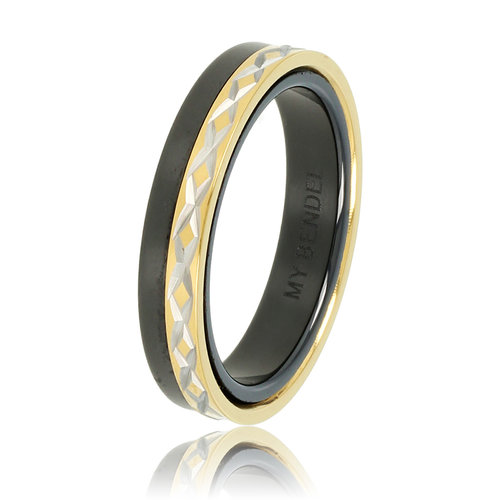My Bendel Duo-ring van zwart met goud kruis motief