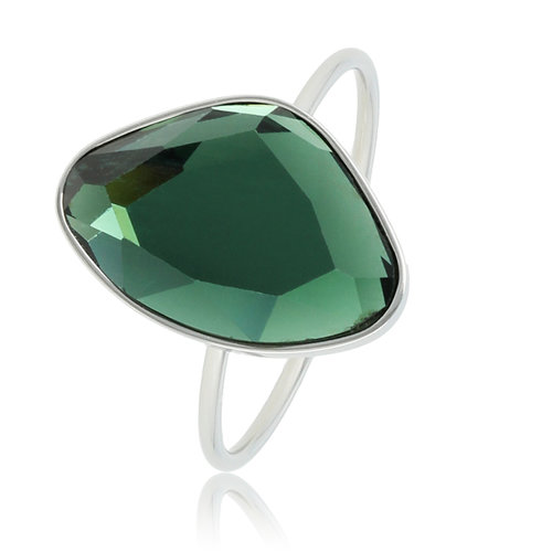 My Bendel Creatieve zilveren ring - groene glassteen - Blijft mooi