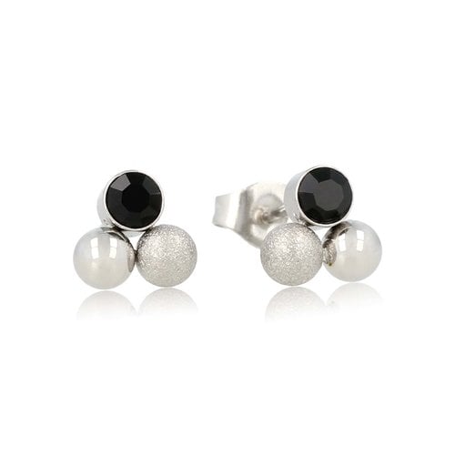 My Bendel Elegante Zilveren Oorstekers met Zwarte Zirkonia 8mm
