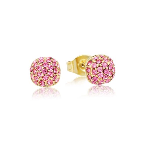 My Bendel Stralende Gouden Oorknopjes met Roze Stenen