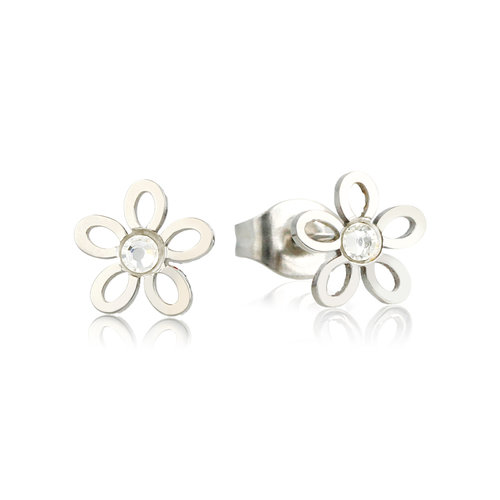 My Bendel Silver flower ear studs with crystal 8mm