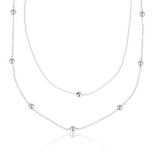 My Bendel Dubbele Zilveren Bolletjes Ketting - stainless steel Stijlvol