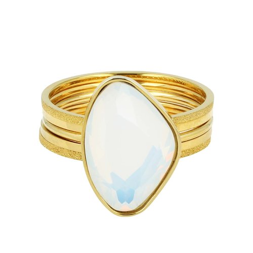 My Bendel Bendel ringenset - goud met witte design steen