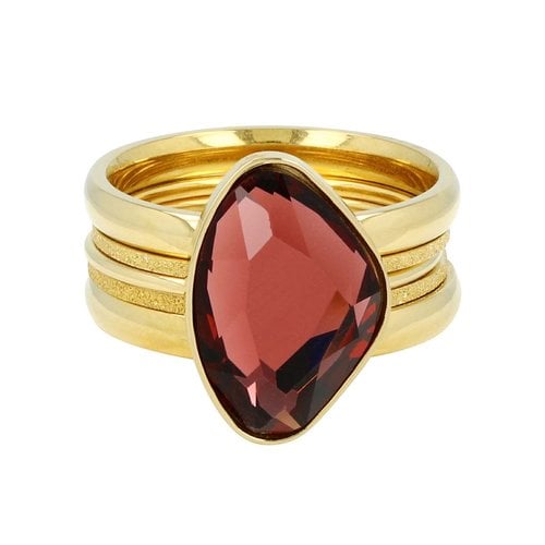 My Bendel Ringenset grote ring bordeaux rood - Uniek design - 5 stuks