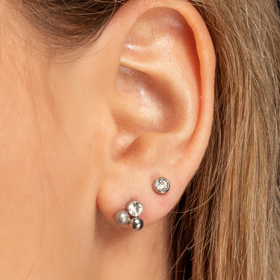 My Bendel  Silver three-shaped ear studs with crystal
