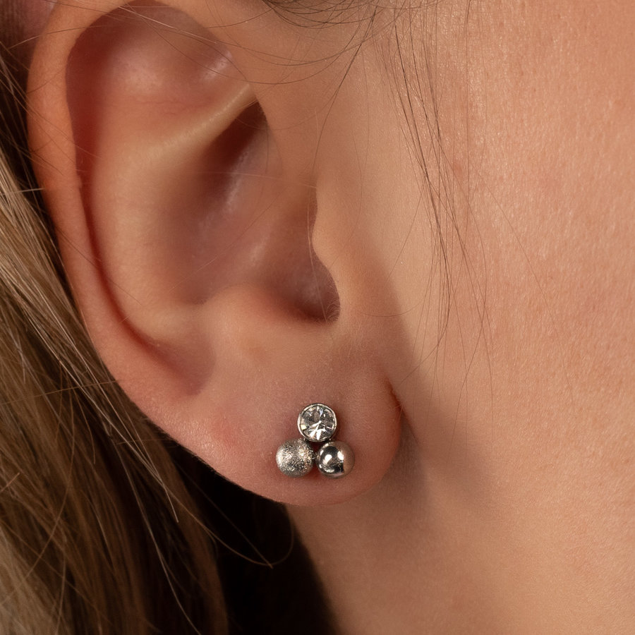 My Bendel  Silver three-shaped ear studs with crystal