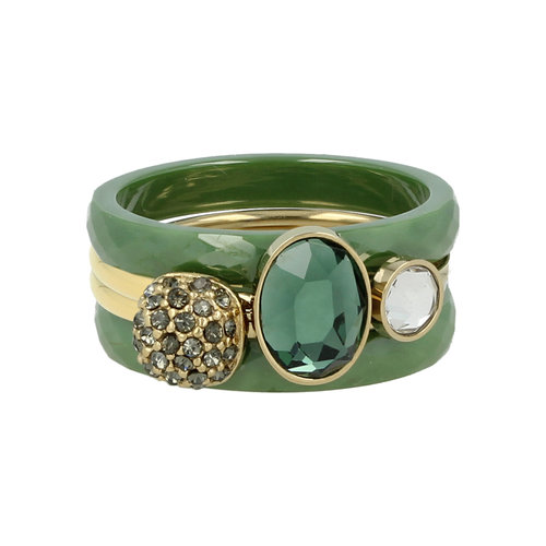 My Bendel Ringenset groen keramiek - vier ringen - maat 16-19