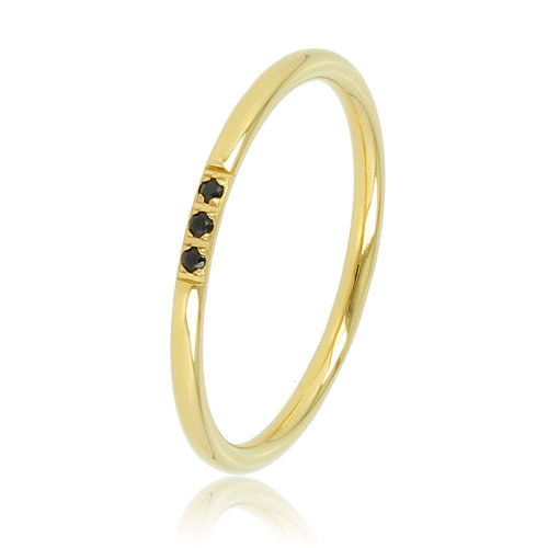 My Bendel Minimalistische gouden ring - Drie zwarte glasstenen