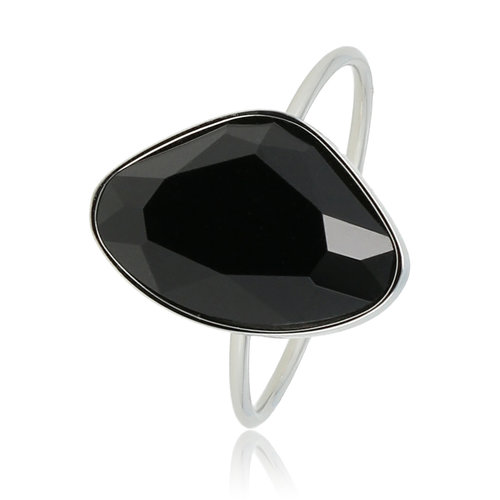My Bendel Creatieve zilveren ring - zwarte glassteen - minimalistisch