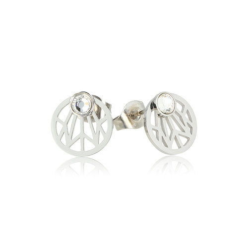 My Bendel Round open silver ear studs with crystal 10mm