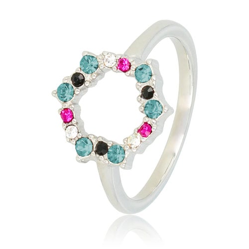 My Bendel Ronde open ring met gekleurde stenen zilver