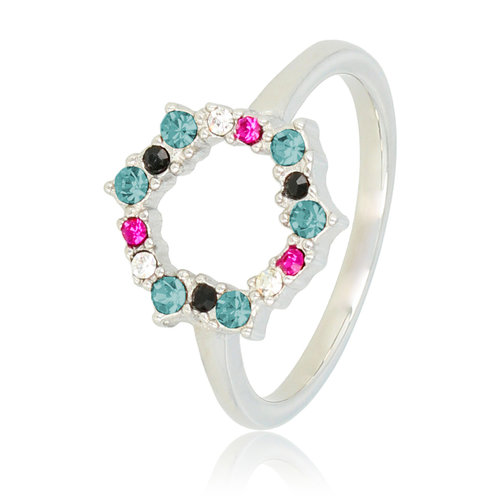 My Bendel Round open ring with coloured stones silver