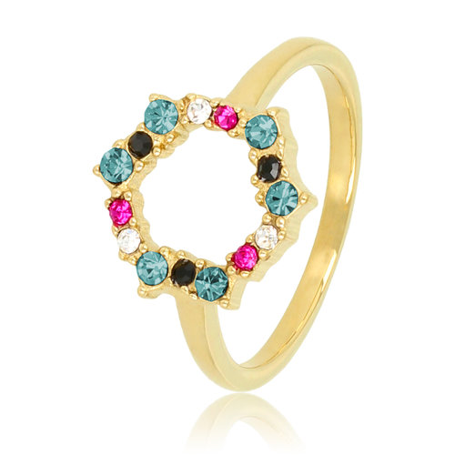 My Bendel Round open ring with coloured stones gold