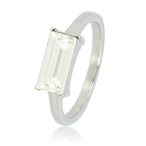 My Bendel Edelstalen damesring - rechthoekige quartz glassteen