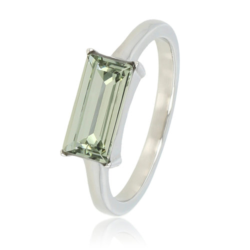 My Bendel Zilveren ring - zachte groene rechthoekige glassteen
