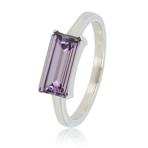 My Bendel Zilveren ring - paarse rechthoekige glassteen - Stainless steel