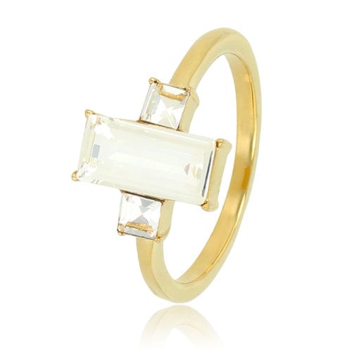 My Bendel Gouden ring met quartz en zirkonia - 14K goldplating