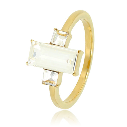 My Bendel Ring gold with large quartz stone and small zirconia