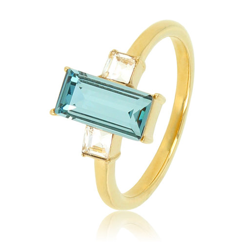 My Bendel Gouden ring - Blauwe steen - Zirkonia accenten