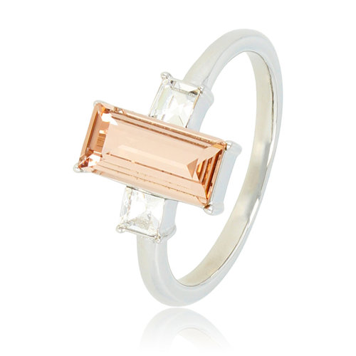 My Bendel Zilveren ring - zachtroze kristal - witte zirkonia's