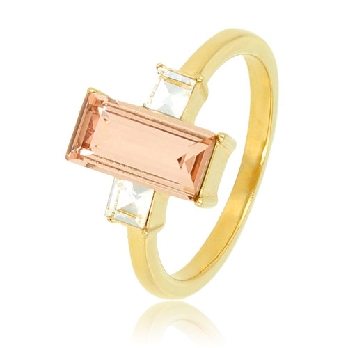 My Bendel Gouden ring - grote roze steen - fijne zirkonia stenen