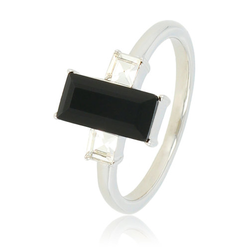 My Bendel Ring zilver met zwarte steen - 2 kleine zirkonia's