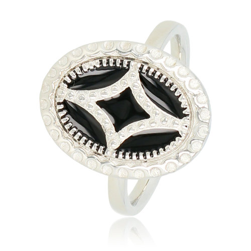 My Bendel Zilveren vintage ring - Zwarte inleg - Stainless steel - 12x8 mm