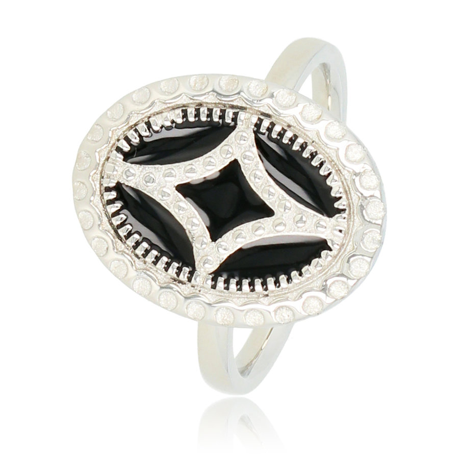 My Bendel Ring im Vintage-Look mit schwarzer Einlage. 12×8mm. Aus Edelstahl.
