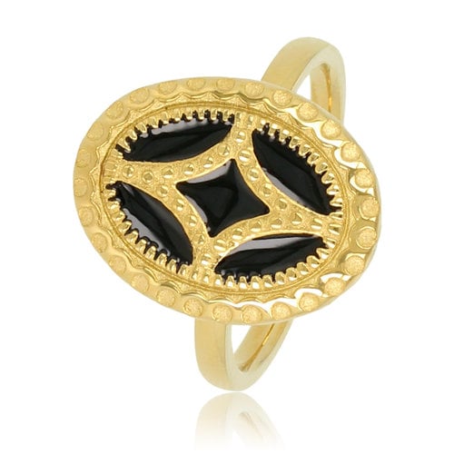 My Bendel Goldring mit schwarzer Vintage-Intarsie