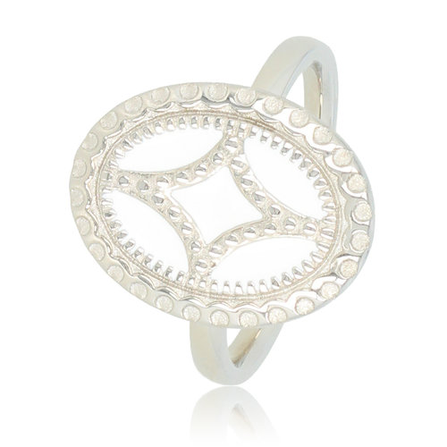 My Bendel Silberner Vintage-Ring mit gemustertem Weiß