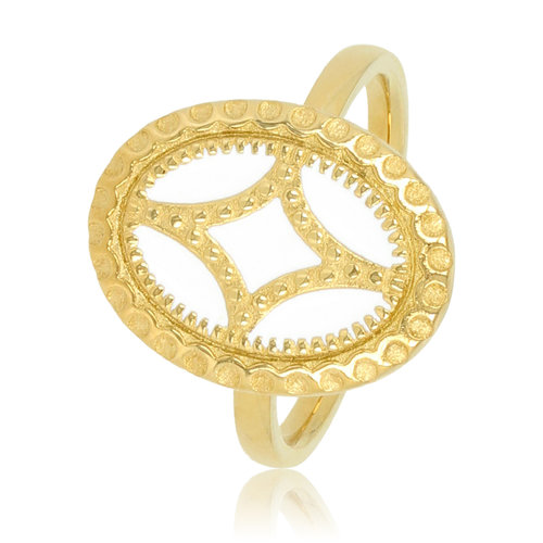 My Bendel Goldring mit weißer Vintage-Einlage