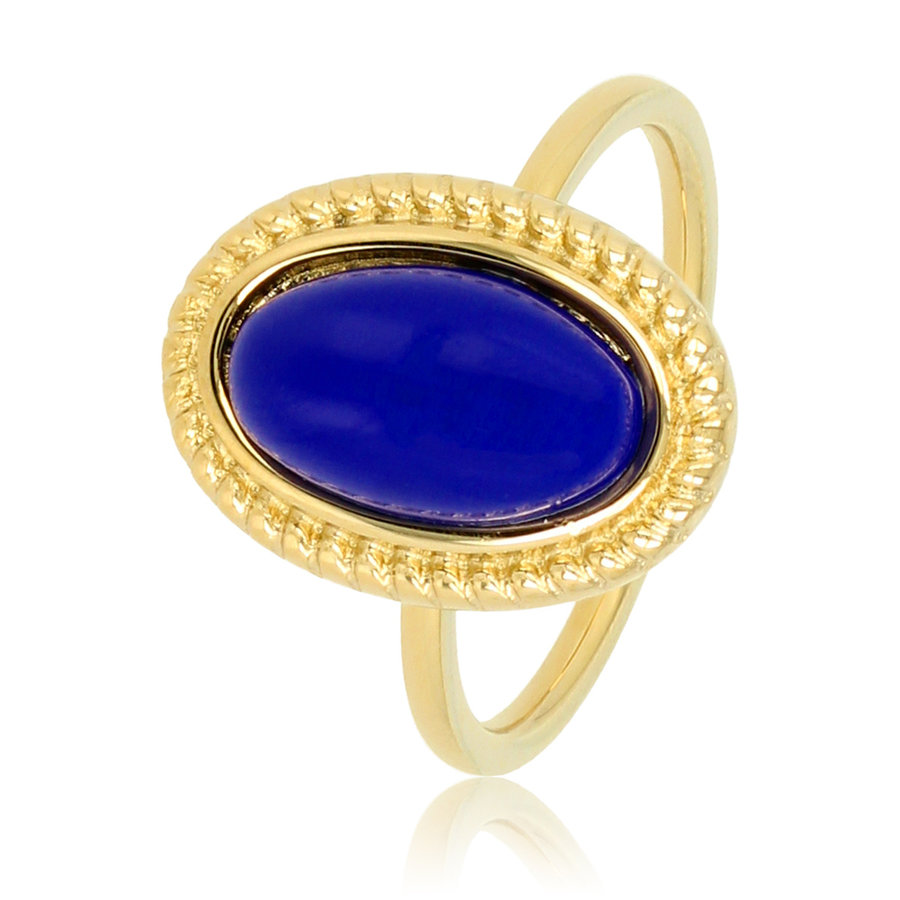 My Bendel Edelstalen ring - goud-  met  blauwe steen