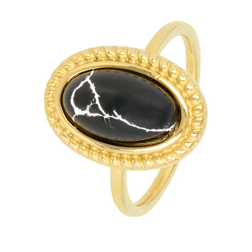 My Bendel Vintage ring goud - zwarte marmeren steen - Stainless steel