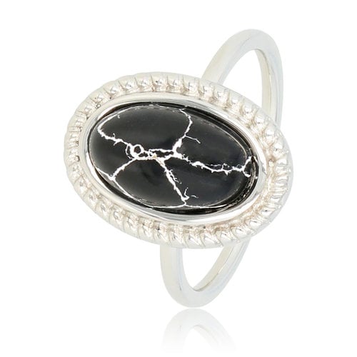 My Bendel Vintage ring - Stainless steel - zwarte marmeren steen
