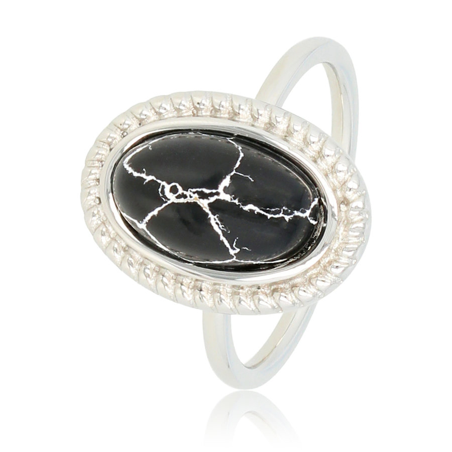 My Bendel Vintage edelstalen ring met 12mm zwarte marmeren steen. Tijdloos en stijlvol. 1 jaar garantie.