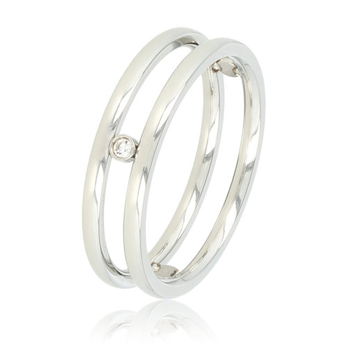 My Bendel Dubbele ring - zilver - 3 zirkonia stenen - Stainless steel