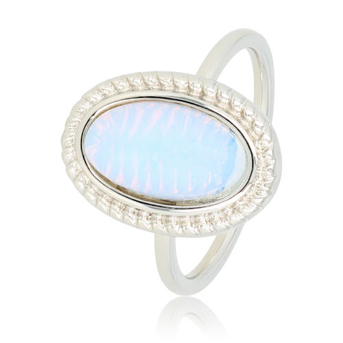 My Bendel Vintage zilveren ring - White Quartz steen - Twisted rand