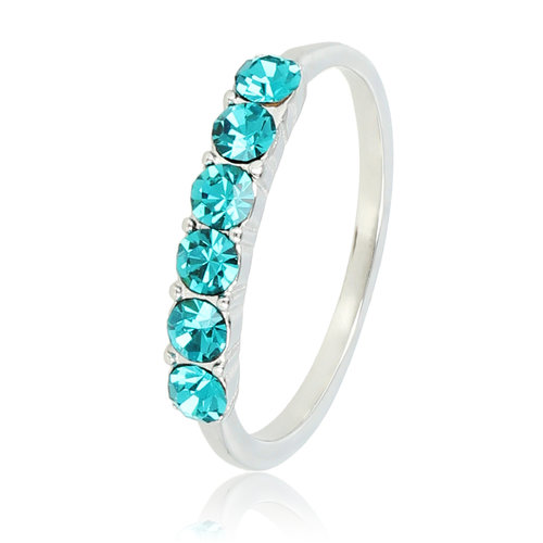 My Bendel Zilveren ring met 6 blauwe zirkonia stenen - Hypoallergeen Stainless steel