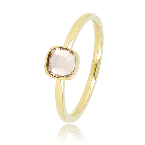 My Bendel Gouden aanschuifring - roze glassteen - Stainless steel