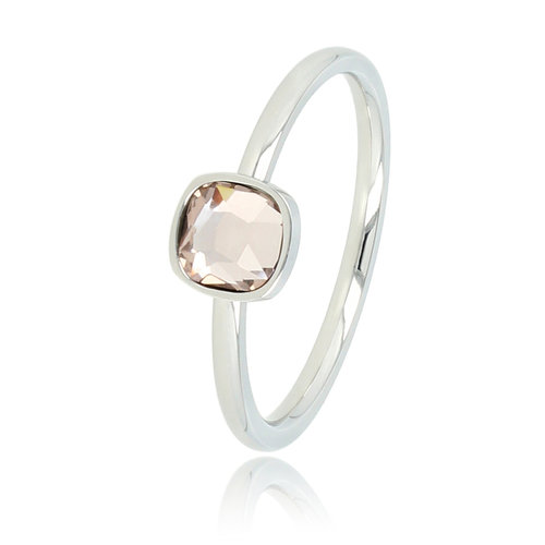 My Bendel Zilveren aanschuifring - roze glassteen - Stainless steel
