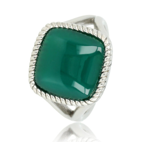 My Bendel Zegelring zilver met Green Agate edelsteen