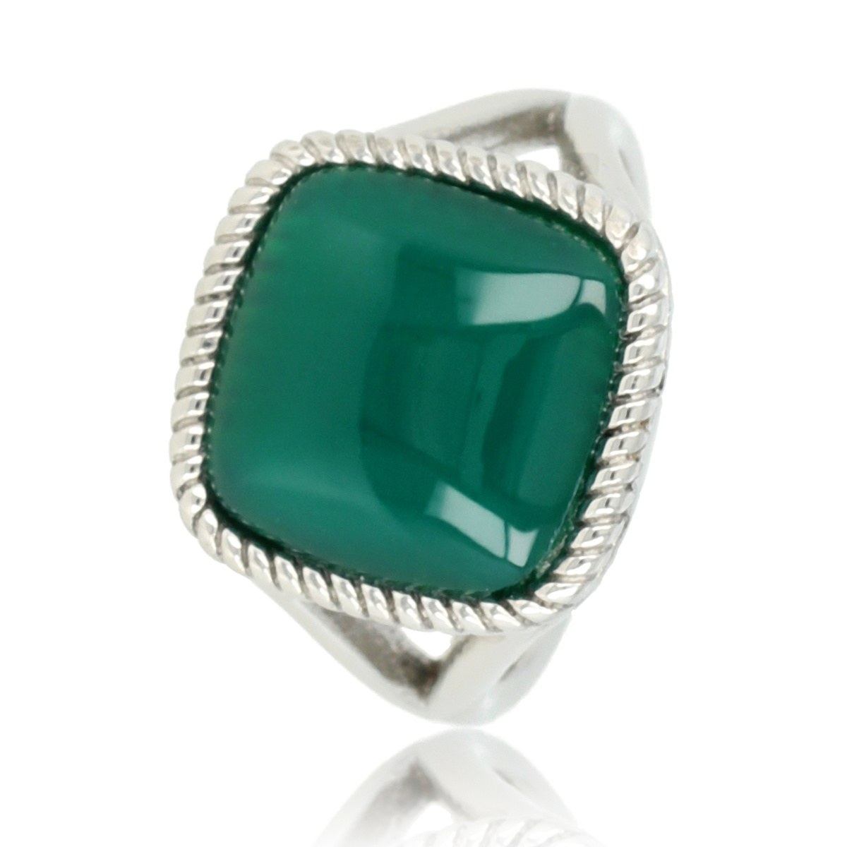 My Bendel - ring- zilver met echte Agaat groene half - edelsteen - Bendel