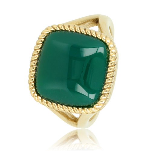 My Bendel Gouden zegelring - Green Agate edelsteen - 15 mm
