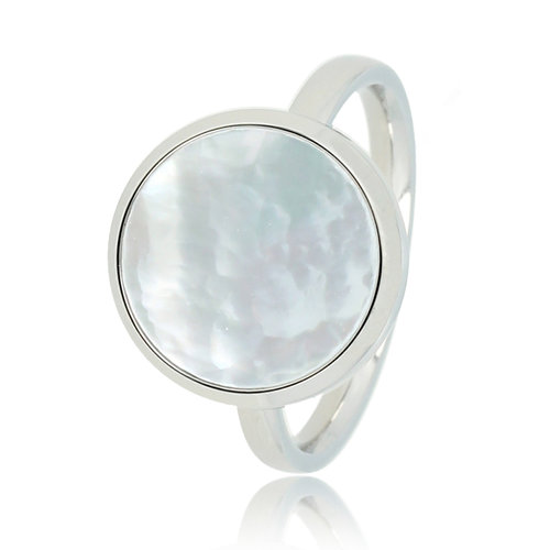 My Bendel Zilveren ring - ronde parelmoer - sprankelend sieraad