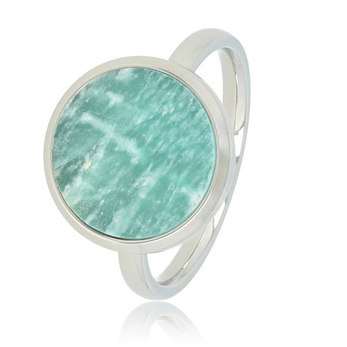 My Bendel Zilveren ring - Ronde Amazonite - Unieke aderen